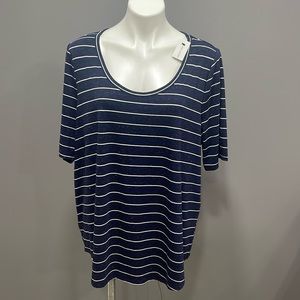 Lane Bryant Navy & White Striped Scoop Neck Tee